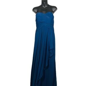 NEW! David's Bridal Long Strapless Crinkle Dress Bridesmaid Wedding Marine - 14